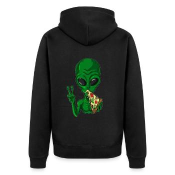 Green alien alien loves pizza lover - Unisex Premium Organic Zip Hoodie - black - Back - Nico (187cm)