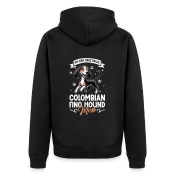 Colombian Fino Hound Mama - Unisex Premium Bio Zip Hoodie - Schwarz - Hinten - Nico (187cm)