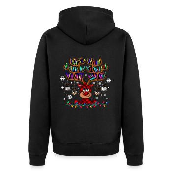 Rentier Geweih Bücher lesen Bücherwurm Weihnachten - Unisex Premium Bio Zip Hoodie - Schwarz - Hinten - Nico (187cm)