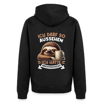 Ich Darf So Aussehen Ich Hatte Nachtschicht - Unisex Premium Bio Zip Hoodie - Schwarz - Hinten - Nico (187cm)