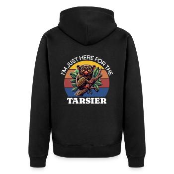 Tarsier Koboldmaki - Unisex Premium Bio Zip Hoodie - Schwarz - Hinten - Nico (187cm)