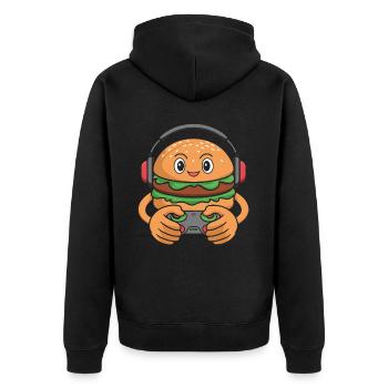Gamer Gaming Burger Gaming Controller - Unisex Premium Bio Zip Hoodie - Schwarz - Hinten - Nico (187cm)