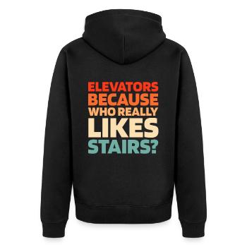 Elevator Elevator - Unisex Premium Organic Zip Hoodie - black - Back - Nico (187cm)