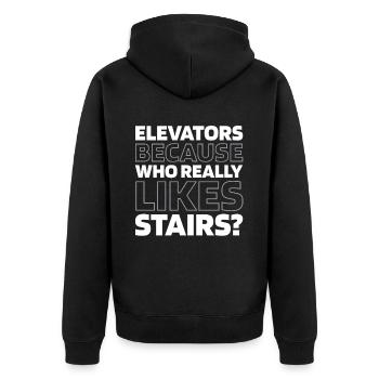 Fahrstuhl Aufzug - Unisex Premium Bio Zip Hoodie - Schwarz - Hinten - Nico (187cm)