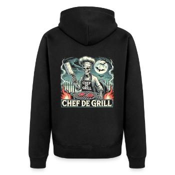 Skeleton Chef at the Grill Halloween – Chef de Grill - Unisex Premium Organic Zip Hoodie - black - Back - Nico (187cm)