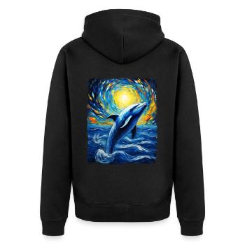 Dolphin Sea Animal Starry Night Painting - Unisex Premium Organic Zip Hoodie - black - Back - Nico (187cm)