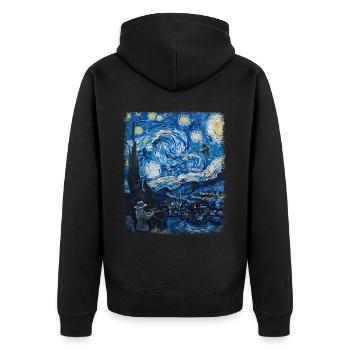 Taubenjagd Taubenjäger Sternennacht Malerei - Unisex Premium Bio Zip Hoodie - Schwarz - Hinten - Nico (187cm)