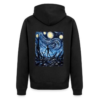Dover Dämon Kryptide Kryptozoologie Sternennacht M - Unisex Premium Bio Zip Hoodie - Schwarz - Hinten - Nico (187cm)