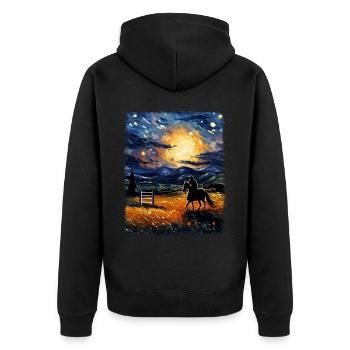 Dressurpferd Reiten Reitsport Sternennacht Gemälde - Unisex Premium Bio Zip Hoodie - Schwarz - Hinten - Nico (187cm)