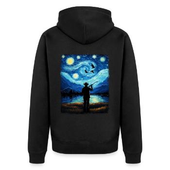 Entenjäger Entenjagd Sternennacht Gemälde - Unisex Premium Bio Zip Hoodie - Schwarz - Hinten - Nico (187cm)