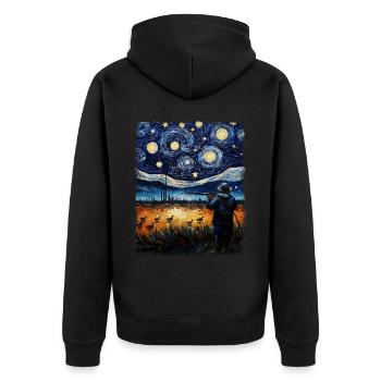 Chasse aux canards Chasseur de canards Peinture de nuit étoilée - Veste à capuche bio Premium Unisexe - noir - Dos - Nico (187cm)