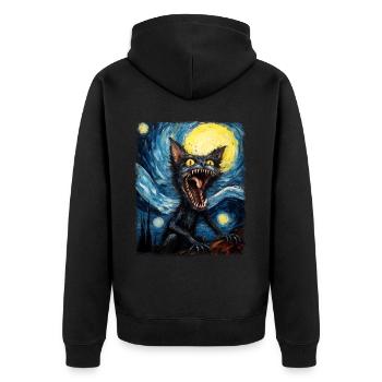 El Chupacabra Krypto Kryptozoologie Sternennacht G - Unisex Premium Bio Zip Hoodie - Schwarz - Hinten - Nico (187cm)