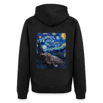 Platypus Starry Night Painting - Unisex Premium Organic Zip Hoodie - black - Back - Nico (187cm)