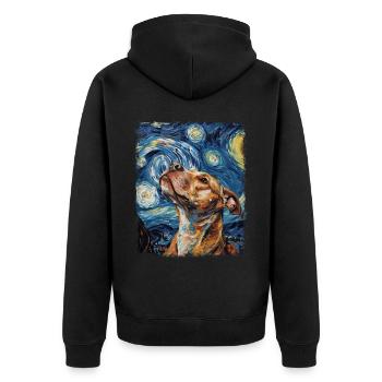 Pitbull Pittie Hund Sternennacht Gemälde - Unisex Premium Bio Zip Hoodie - Schwarz - Hinten - Nico (187cm)