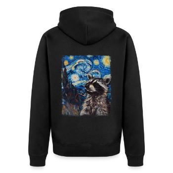 raton laveur, opossum, rue, chat, nuit étoilée, peinture - Veste à capuche bio Premium Unisexe - noir - Dos - Nico (187cm)