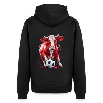 Cow Football Colorful Switzerland Animal Design Print - Unisex Premium Organic Zip Hoodie - black - Back - Nico (187cm)