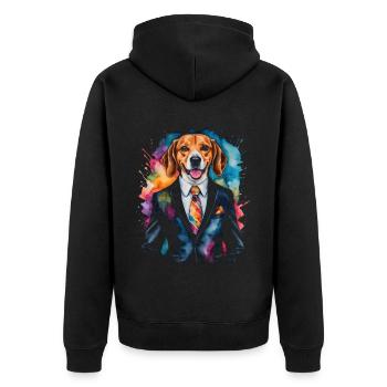 Beagle Suit Dog Colorful Funny Animal Design Print - Unisex Premium Organic Zip Hoodie - black - Back - Nico (187cm)