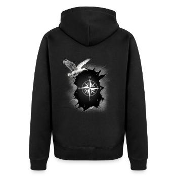 maritim Möwe Kompass Möwen Windrose - Unisex Premium Bio Zip Hoodie - Schwarz - Hinten - Nico (187cm)