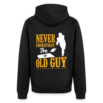 Cornhole Team Bean Bag Player - Unisex Premium Bio Zip Hoodie - Schwarz - Hinten - Nico (187cm)