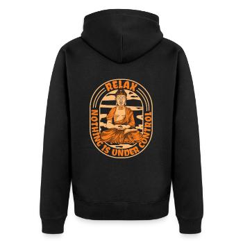 Relax Nothing Is Under Control Buddhist Statue - Unisex Premium Organic Zip Hoodie - black - Back - Nico (187cm)