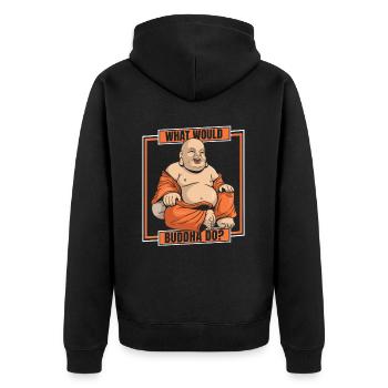 What Would Buddha Do Buddhist Symbol Statue - Unisex Premium Organic Zip Hoodie - black - Back - Nico (187cm)