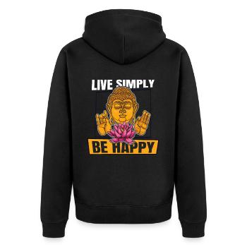Live Simply Be Happy Buddhist Statue Symbol - Unisex Premium Organic Zip Hoodie - black - Back - Nico (187cm)