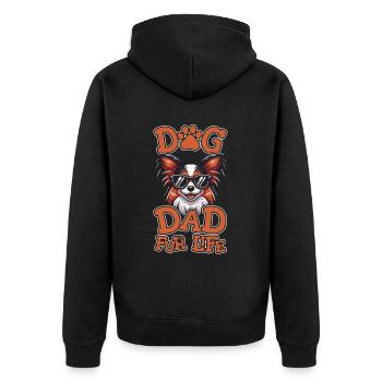 Papillon Vater Dog Dad Fur Life - Unisex Premium Bio Zip Hoodie - Schwarz - Hinten - Nico (187cm)