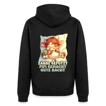Teeth Brushed Good Night Sweet Cow Sleep Shirt - Unisex Premium Organic Zip Hoodie - black - Back - Nico (187cm)