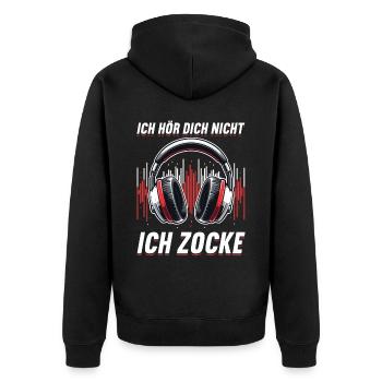 Je ne t’entends pas, je joue - Veste à capuche bio Premium Unisexe - noir - Dos - Nico (187cm)