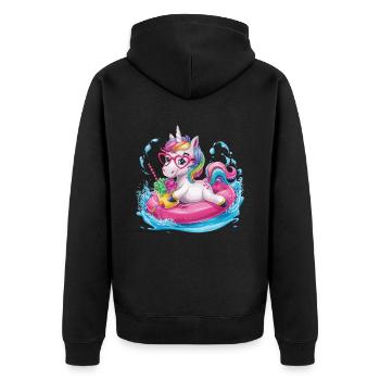 Niedliches Einhorn genießt Eiscreme-Spaß - Unisex Premium Bio Zip Hoodie - Schwarz - Hinten - Nico (187cm)