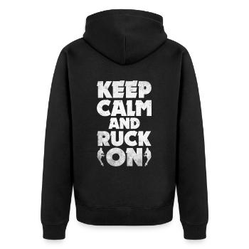 Rugby Geschenk Rugbyspieler Rugby Coach - Unisex Premium Bio Zip Hoodie - Schwarz - Hinten - Nico (187cm)