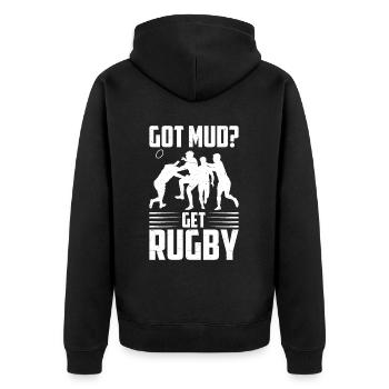 Rugby Geschenk Rugbyspieler Rugby Coach - Unisex Premium Bio Zip Hoodie - Schwarz - Hinten - Nico (187cm)