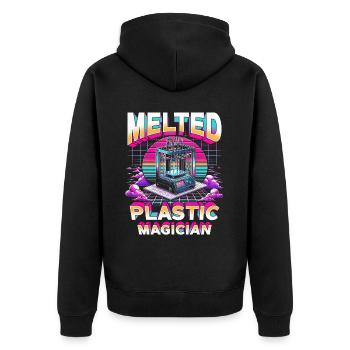 3D Druck 3D Engineer Melted Plastic Magician - Unisex Premium Bio Zip Hoodie - Schwarz - Hinten - Nico (187cm)