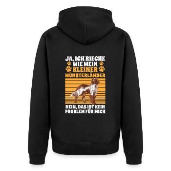 Ja ich rieche nach Kleiner Münsterländer - Unisex Premium Bio Zip Hoodie - Schwarz - Hinten - Nico (187cm)