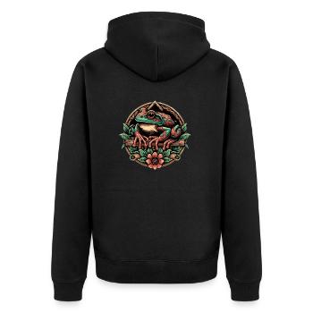 Cottagecore Aesthetic Frog - Unisex Premium Organic Zip Hoodie - black - Back - Nico (187cm)