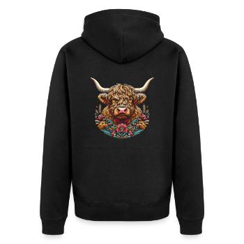Vache écossaise des Highlands Cottagecore - Veste à capuche bio Premium Unisexe - noir - Dos - Nico (187cm)