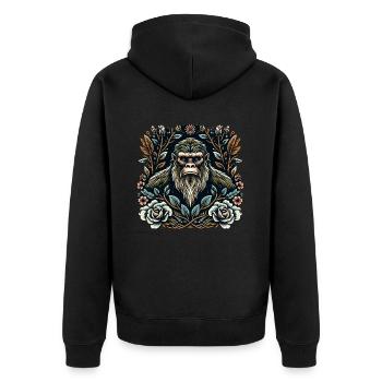 Floral Bigfoot Sasquatch - Unisex Premium Bio Zip Hoodie - Schwarz - Hinten - Nico (187cm)