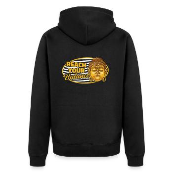 Erreichen Sie Ihr Gleichgewicht Buddhistisches Symbol Statue Priester - Unisex Premium Bio Zip Hoodie - Schwarz - Hinten - Nico (187cm)