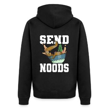 Send Noods Funny Japanese Ramen Noodle - Unisex Premium Bio Zip Hoodie - Schwarz - Hinten - Nico (187cm)