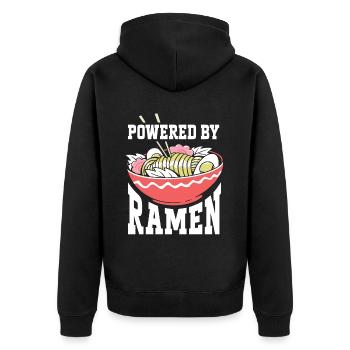 Powered By Ramen Anime Japanese Soup Cup Noodle - Unisex Premium Bio Zip Hoodie - Schwarz - Hinten - Nico (187cm)