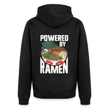 Powered By Ramen Anime Japanese Soup Cup Noodle - Unisex Premium Bio Zip Hoodie - Schwarz - Hinten - Nico (187cm)