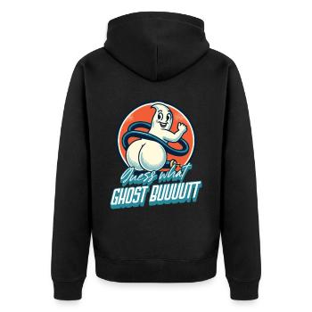 Guess What Ghosts Butt Funny Ghosts Saying - Unisex Premium Organic Zip Hoodie - black - Back - Nico (187cm)