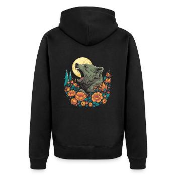 Bear Brown Bear Wild Flowers Floral Moon - Unisex Premium Organic Zip Hoodie - black - Back - Nico (187cm)