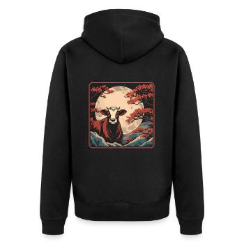 Cow Farmer Livestock Japan Cherry Blossom Moon - Unisex Premium Organic Zip Hoodie - black - Back - Nico (187cm)