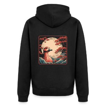 Ente Japan Cherry Blossom Moon - Unisex Premium Bio Zip Hoodie - Schwarz - Hinten - Nico (187cm)