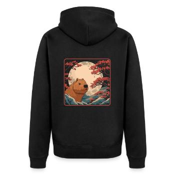 Capybara Wasserschwein Japan Cherry Blossom Moon - Unisex Premium Bio Zip Hoodie - Schwarz - Hinten - Nico (187cm)