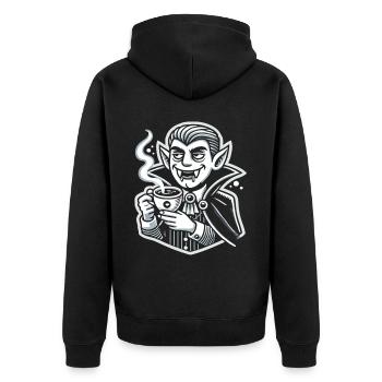 Vampire Coffee Break : T-shirt drôle d’Halloween - Veste à capuche bio Premium Unisexe - noir - Dos - Nico (187cm)