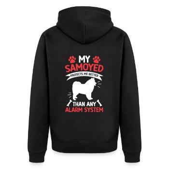 Samojede beschützt mich Samojedenspitz Samojede - Unisex Premium Bio Zip Hoodie - Schwarz - Hinten - Nico (187cm)