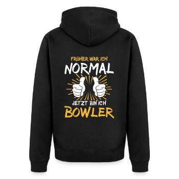 Bowler Spruch - Unisex Premium Bio Zip Hoodie - Schwarz - Hinten - Nico (187cm)