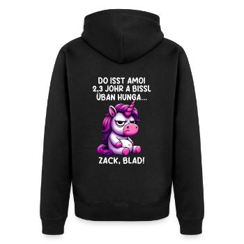Zack Blad Funny Dialect Unicorn - Unisex Premium Organic Zip Hoodie - black - Back - Nico (187cm)